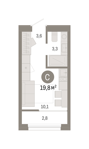 Новая квартира-студия
 19.82 м² на 6/9 этаже в ЖК «Республики 205» в городе Тюмень 
