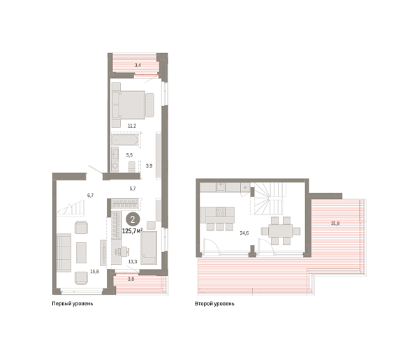 Новая 2-к квартира
 125.69 м² на 8/8 этаже в ЖК «Республики 205» в городе Тюмень 