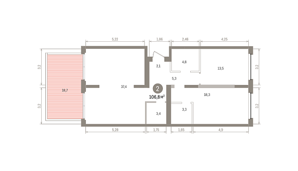 Количество комнат: 2,  106.82 кв.м.