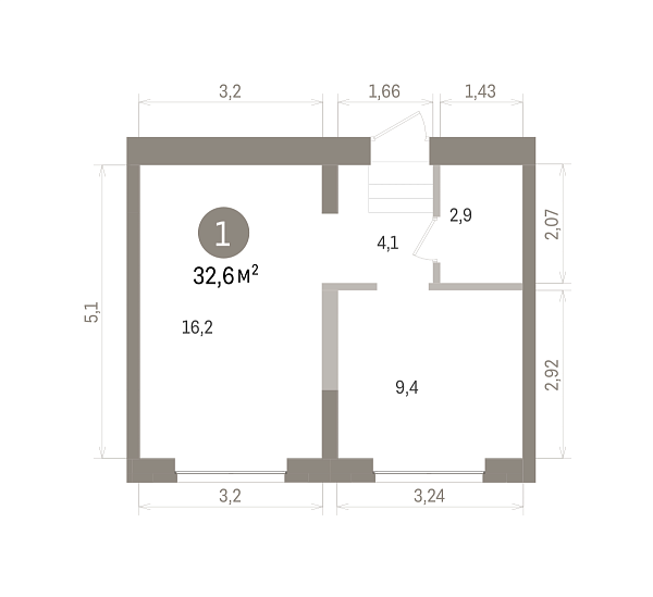 Количество комнат: 1,  32.6 кв.м.
