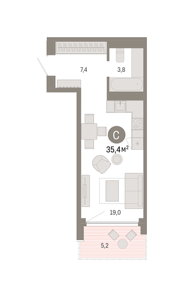 Новая квартира-студия
 35.39 м² на 13/25 этаже в ЖК «Октябрьский на Туре» в городе Тюмень 