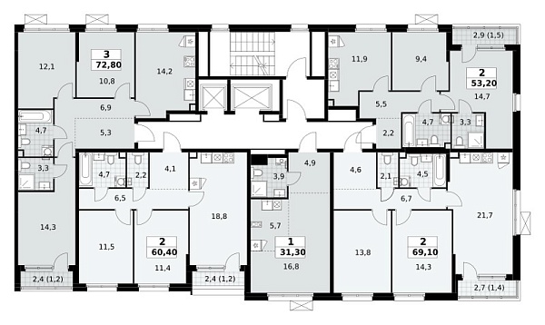 Количество комнат: 3,  72.8 кв.м.