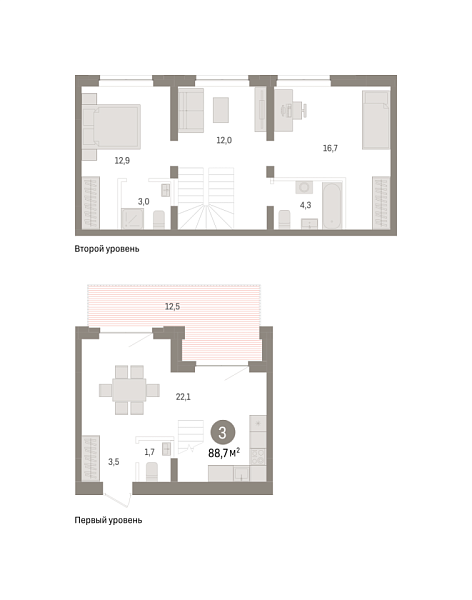 Новая 3-к квартира
 88.7 м² на 2/10 этаже в ЖК «Речной порт» в городе Тюмень 