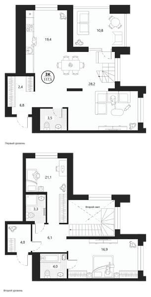 Новая 3-к квартира
 117.5 м² на 15/22 этаже в ЖК «Маэстро» в городе Тюмень 