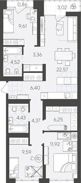 Новая 3-к квартира
 83.3 м² на 8/17 этаже в ЖК «Скандиа. Квартал в Комарово Парк» в городе Тюмень 