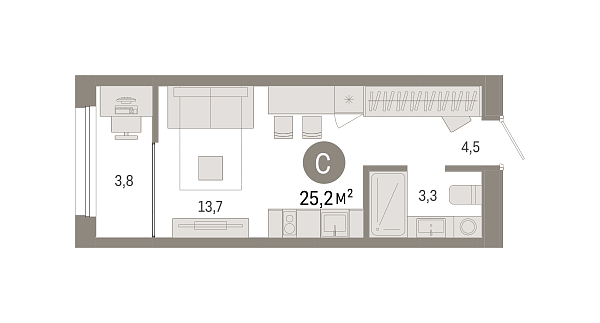 Новая квартира-студия
 25.18 м² на 8/15 этаже в ЖК «Республики 205» в городе Тюмень 