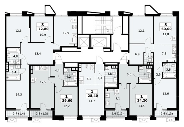 Количество комнат: 3,  72.8 кв.м.
