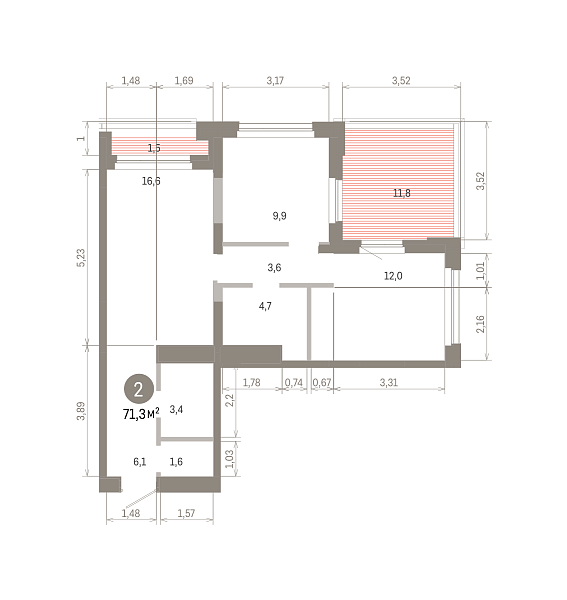 Количество комнат: 2,  71.32 кв.м.