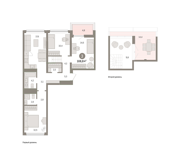 Новая 3-к квартира
 108.78 м² на 5/6 этаже в ЖК «Зарека» в городе Тюмень 