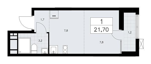 Новая 1-к квартира
 21.7 м² на 17/18 этаже в ЖК «Дзен-кварталы» в городе Тюмень 