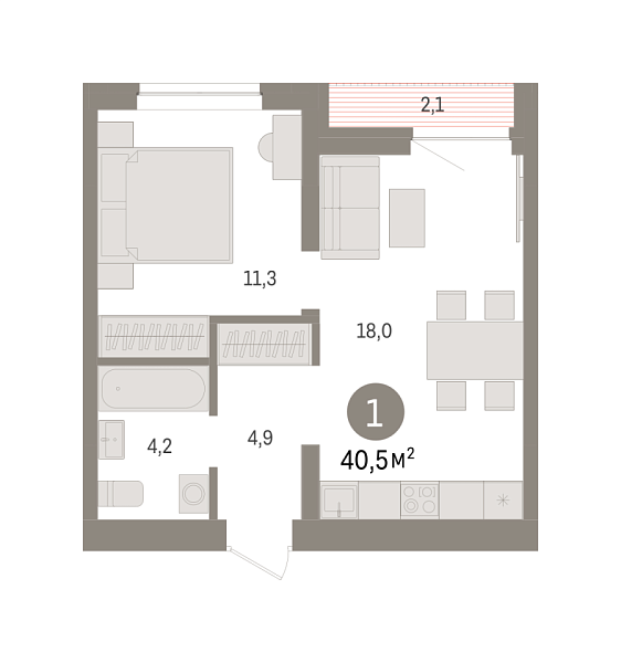 Новая 1-к квартира
 40.5 м² на 8/9 этаже в ЖК «Речной порт» в городе Тюмень 