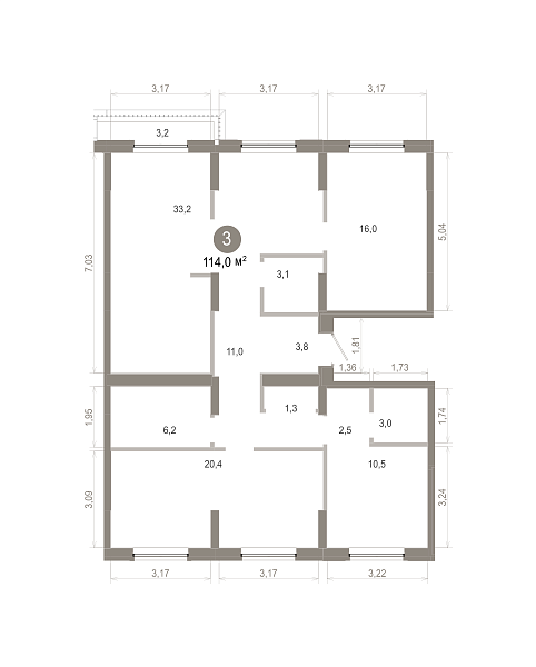 Количество комнат: 3,  113.95 кв.м.