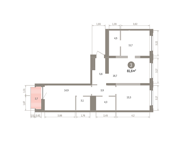 Количество комнат: 3,  81.5 кв.м.