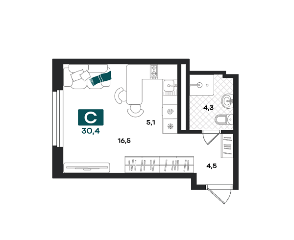 Новая квартира-студия
 30.4 м² на 3/23 этаже в ЖК «Добро» в городе Тюмень 
