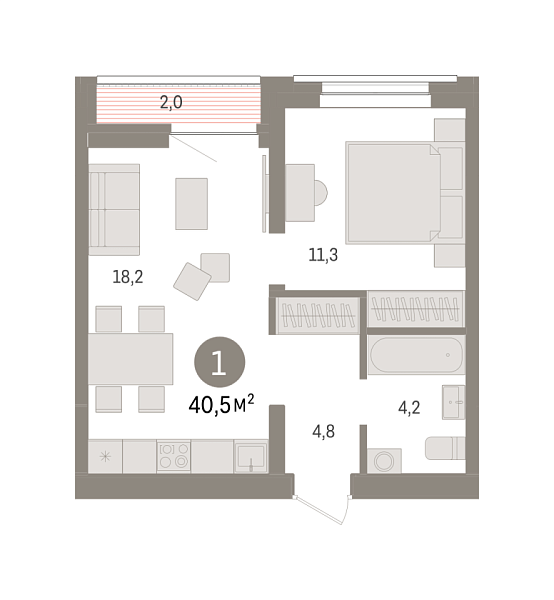 Новая 1-к квартира
 40.4 м² на 8/9 этаже в ЖК «Речной порт» в городе Тюмень 