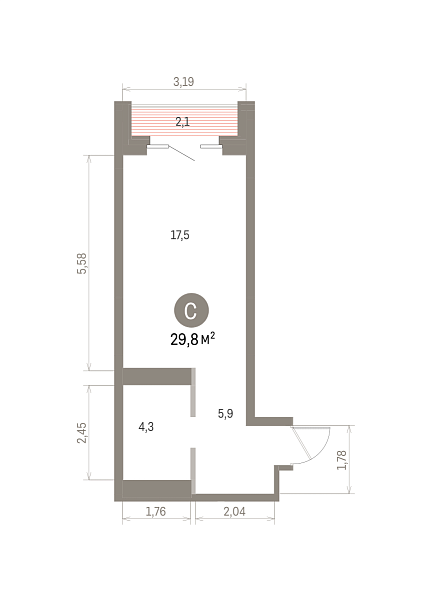Количество комнат: Студия,  29.8 кв.м.