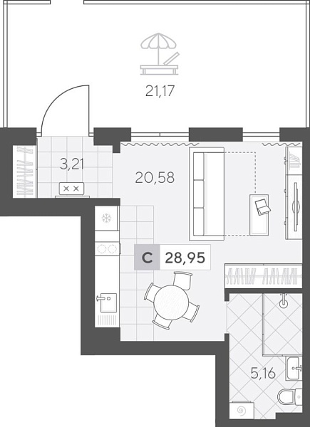 Новая квартира-студия
 36.03 м² на 1/4 этаже в ЖК «Скандиа. Квартал у Озера» в городе Тюмень 