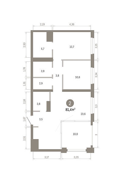 Количество комнат: 2,  81.44 кв.м.