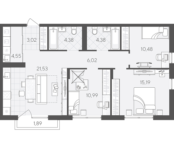 Новая 3-к квартира
 82.43 м² на 5/9 этаже в ЖК «Скандиа. Квартал в Комарово Парк» в городе Тюмень 