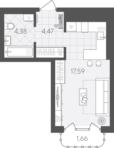 Новая квартира-студия
 28.1 м² на 16/24 этаже в ЖК «Скандиа. Квартал в Слободе» в городе Тюмень 