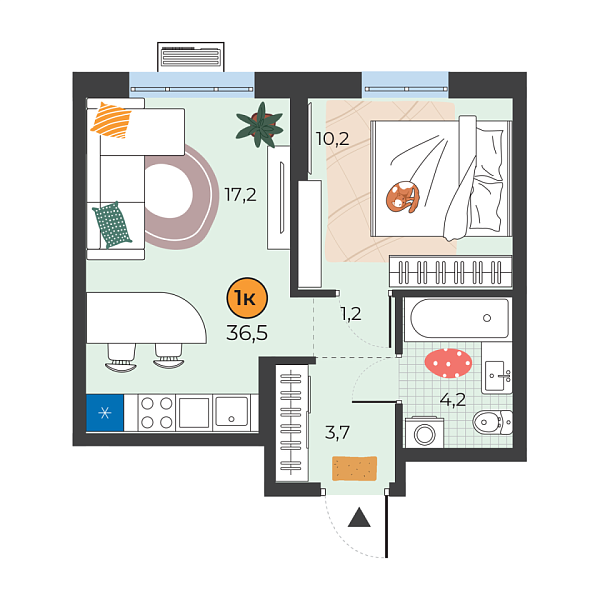 Новая 1-к квартира
 36.5 м² на 15/25 этаже в ЖК «Корней» в городе Тюмень 