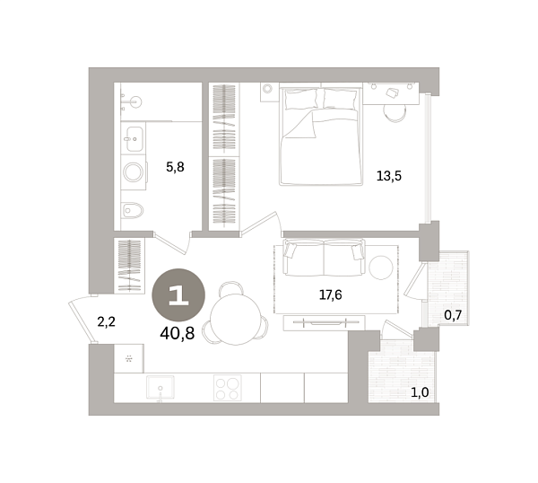 Новая 1-к квартира
 40.82 м² на 12/16 этаже в ЖК «Северный ветер» в городе Тюмень 