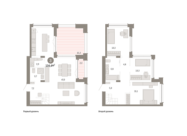 Новая 3-к квартира
 134.42 м² на 16/16 этаже в ЖК «Республики 205» в городе Тюмень 