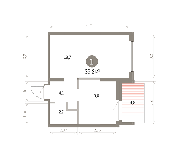 Количество комнат: 1,  39.22 кв.м.