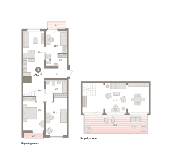 Новая 3-к квартира
 175 м² на 10/10 этаже в ЖК «Речной порт» в городе Тюмень 
