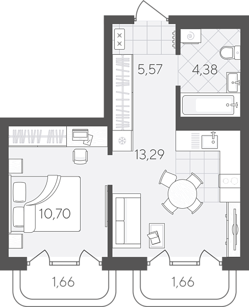 Новая 1-к квартира
 37.26 м² на 15/24 этаже в ЖК «Скандиа. Квартал в Слободе» в городе Тюмень 