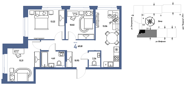 Новая 4-к квартира
 69.81 м² на 8/24 этаже в ЖК «Страна.Энтузиастов» в городе Тюмень 