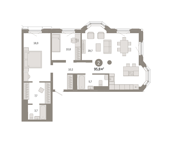 Новая 2-к квартира
 95.8 м² на 6/24 этаже в ЖК «На Некрасова» в городе Тюмень 