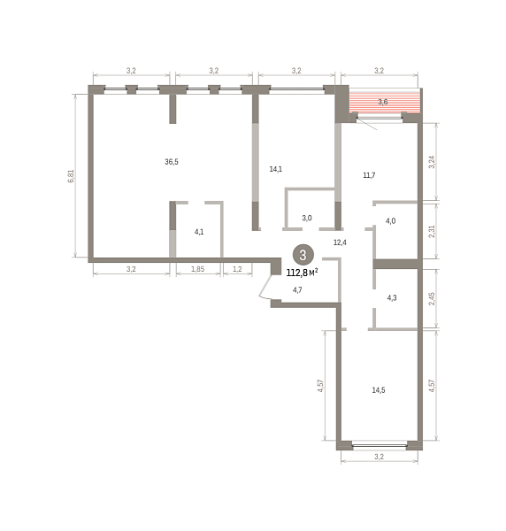 Количество комнат: 3,  112.79 кв.м.