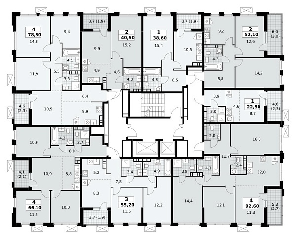 Количество комнат: 2,  52.1 кв.м.