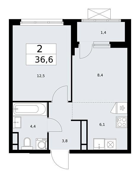 Новая 2-к квартира
 36.6 м² на 9/17 этаже в ЖК «Прокшино» в городе Тюмень 