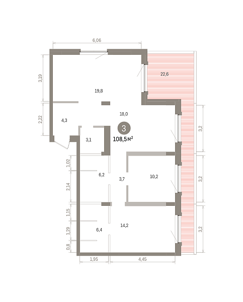 Количество комнат: 3,  108.51 кв.м.