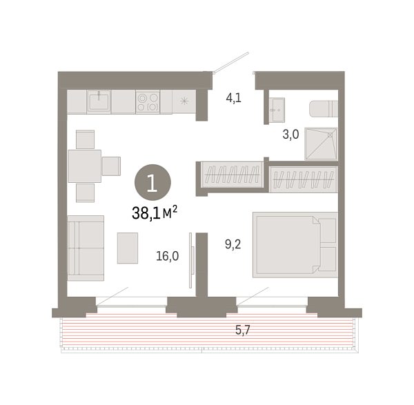 Новая 1-к квартира
 38.05 м² на 7/9 этаже в ЖК «Речной порт» в городе Тюмень 