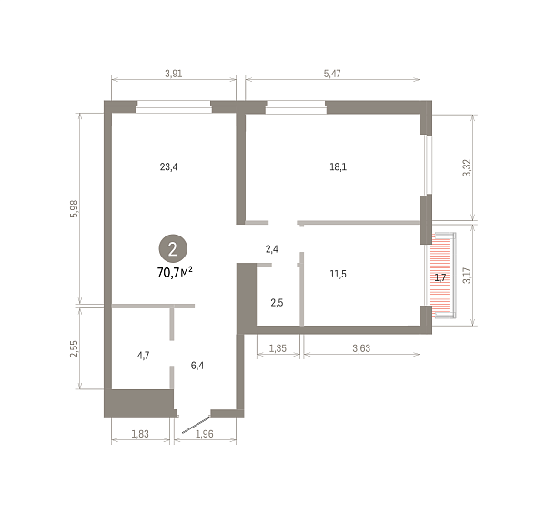 Количество комнат: 2,  70.67 кв.м.