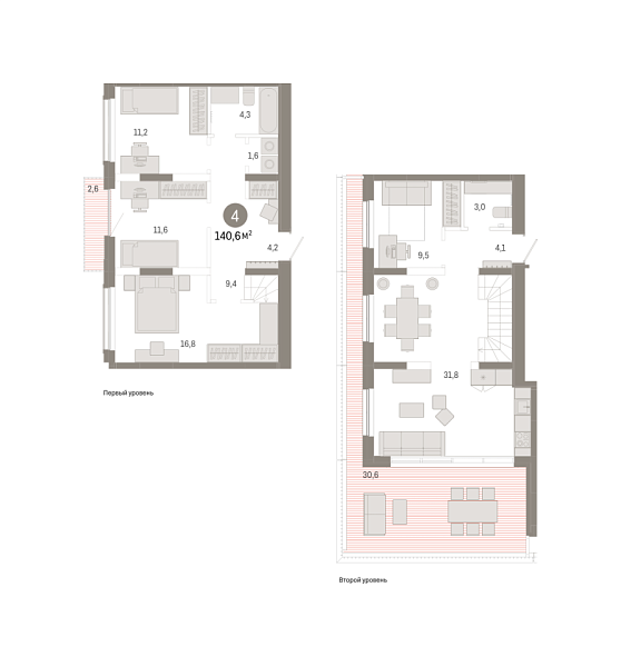 Новая 4-к квартира
 140.55 м² на 6/7 этаже в ЖК «Октябрьский на Туре» в городе Тюмень 