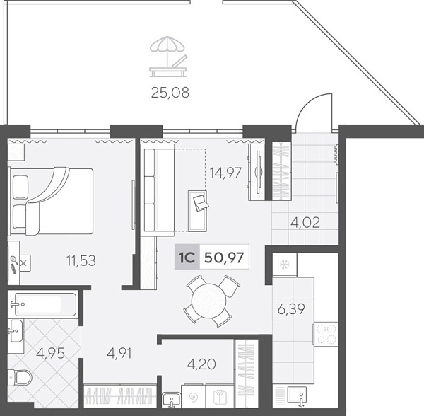Новая 1-к квартира
 63.95 м² на 1/4 этаже в ЖК «Скандиа. Квартал у Озера» в городе Тюмень 