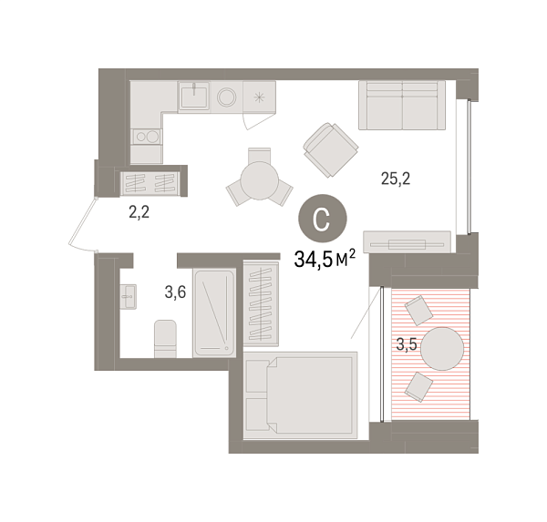 Новая квартира-студия
 34.45 м² на 2/8 этаже в ЖК «Европейский квартал» в городе Тюмень 