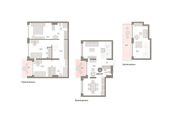 Новая 4-к квартира
 140.66 м² на 3/4 этаже в ЖК «Европейский квартал» в городе Тюмень 