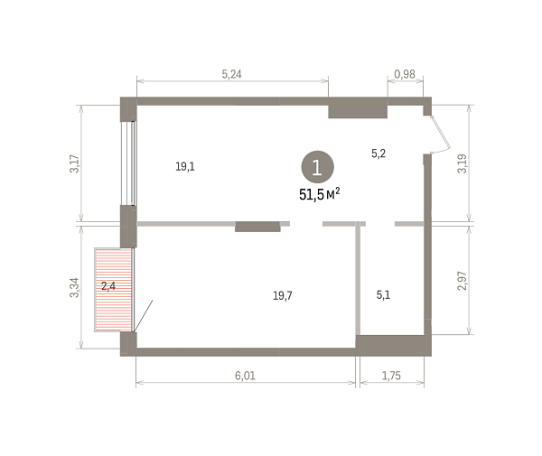 Количество комнат: 1,  51.47 кв.м.