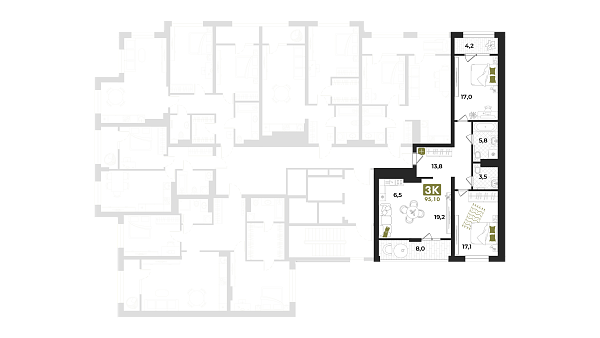 Количество комнат: 3,  95.6 кв.м.