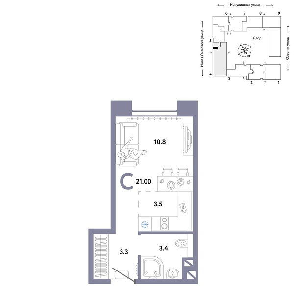 Новая квартира-студия
 21 м² на 2/30 этаже в ЖК «Страна.Озёрная» в городе Тюмень 