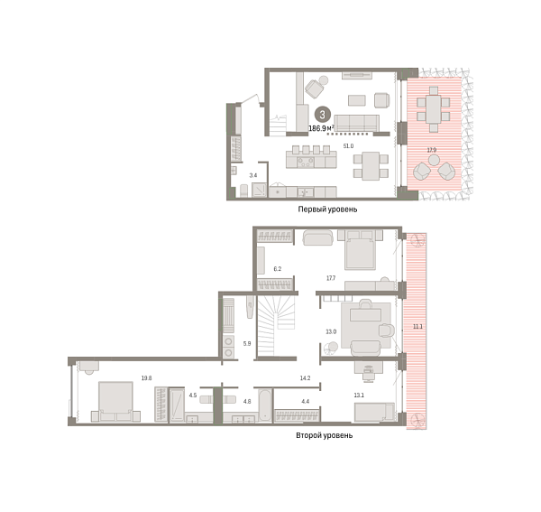 Новая 3-к квартира
 186.93 м² на 1/9 этаже в ЖК «Новин» в городе Тюмень 