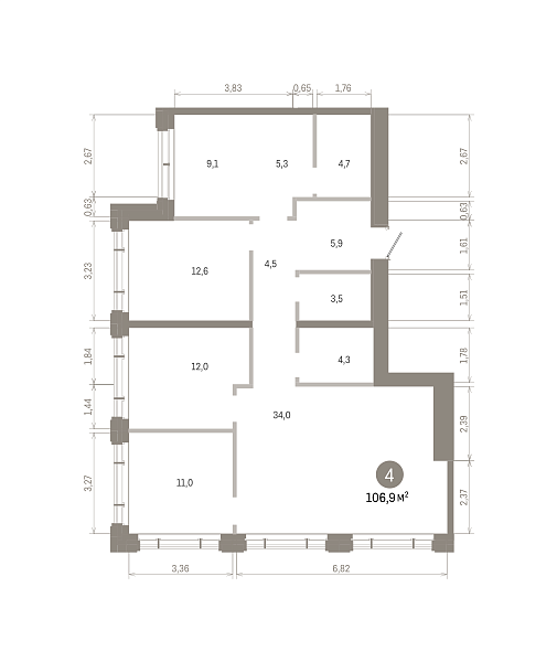 Количество комнат: 4,  106.9 кв.м.