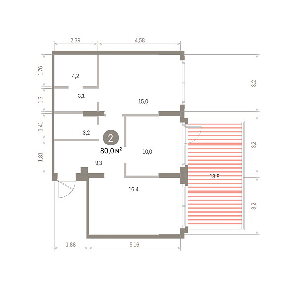 Количество комнат: 2,  79.95 кв.м.