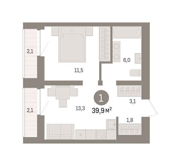Новая 1-к квартира
 39.9 м² на 8/9 этаже в ЖК «Речной порт» в городе Тюмень 