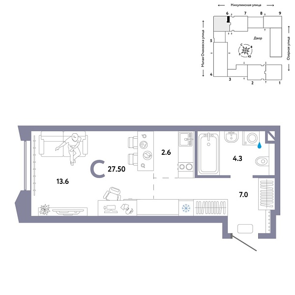 Новая квартира-студия
 27.5 м² на 11/30 этаже в ЖК «Страна.Озёрная» в городе Тюмень 